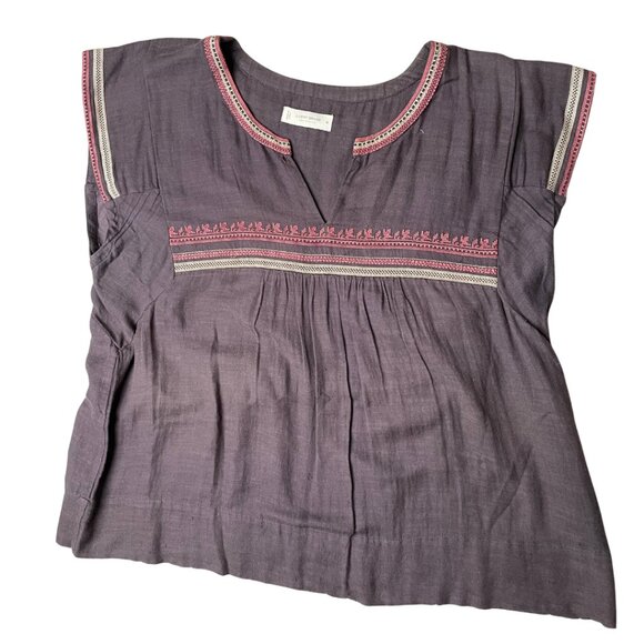 Lucky Brand Women's Purple, Pink Embroidered Top Cotton Blend Peasant Blouse, M - Picture 1 of 7